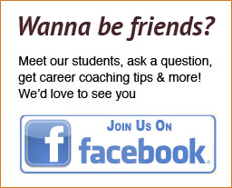 Link to Beau Monde's Facebook page. The image says; Wanna be friends? Meet our students, ask a question, get career coaching tips and more! We'd love to see you. Join us on Facebook.